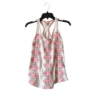 Mossimo Tank Top Women’s Size XS Cream Embroidered Cotton Racerback Boho Hippie